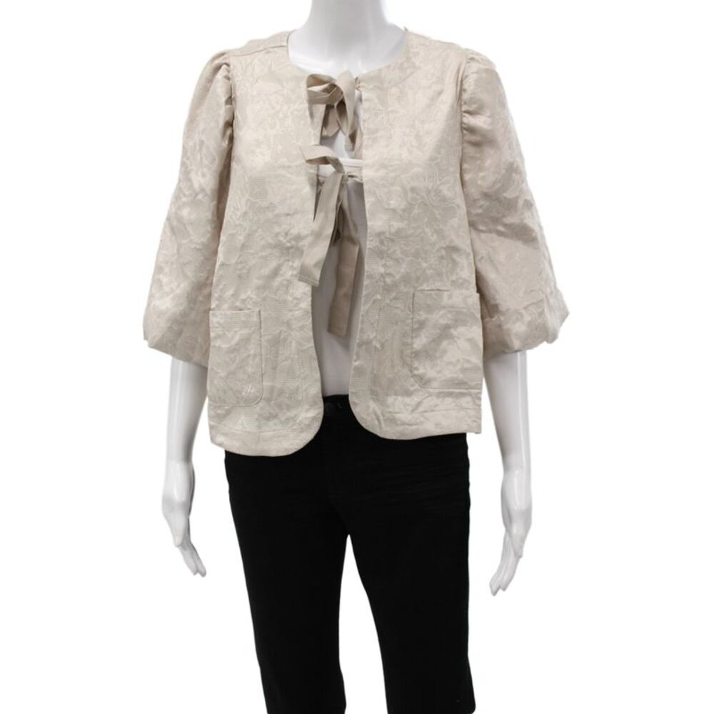 Summum Women Floral Beige Round Neck 3/4 Sleeve Jacket Size 36